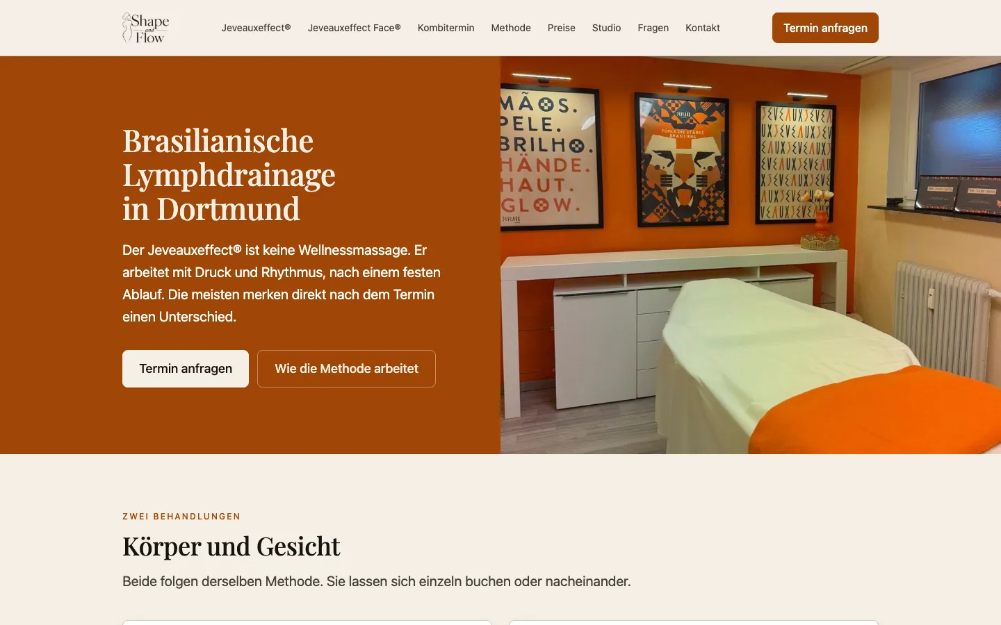 Startseite von Shape & Flow auf dem Desktop